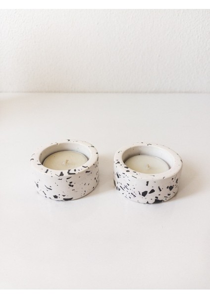 Iki Renkli Terrazzo Dekoratif Tealight Mumluk Seti, Beyaz ve Siyah fırsatları