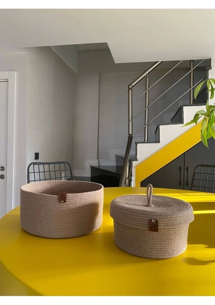 Bej Camel Ikili Kapaklı Sepet Set, Pamuklu ve Dekoratif Hasır Sepetler modelleri