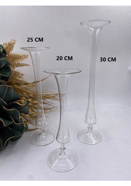 3'lü Şeffaf Cam Mumluk Seti, 20CM-25CM-30CM, Dekoratif ve Şık Tasarım