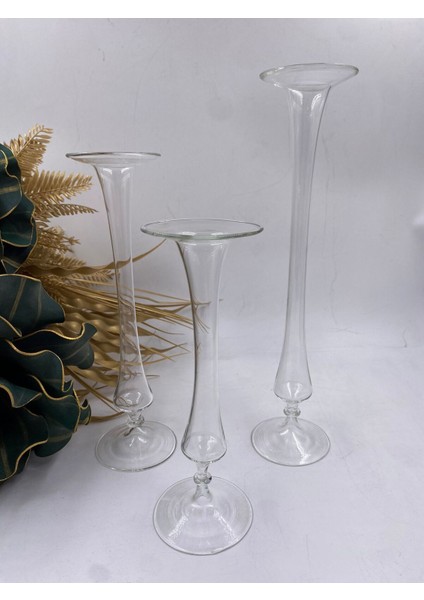 3'lü Şeffaf Cam Mumluk Seti, 20CM-25CM-30CM, Dekoratif ve Şık Tasarım fiyatları