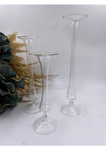 3'lü Şeffaf Cam Mumluk Seti, 20CM-25CM-30CM, Dekoratif ve Şık Tasarım modelleri