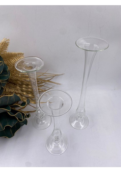 3'lü Şeffaf Cam Mumluk Seti, 20CM-25CM-30CM, Dekoratif ve Şık Tasarım indirimleri