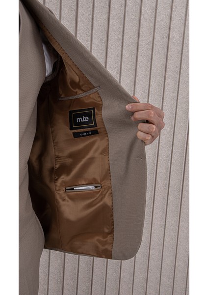 Erkek Likralı Slim Fit Sivri Yaka Yelekli Takım Elbise