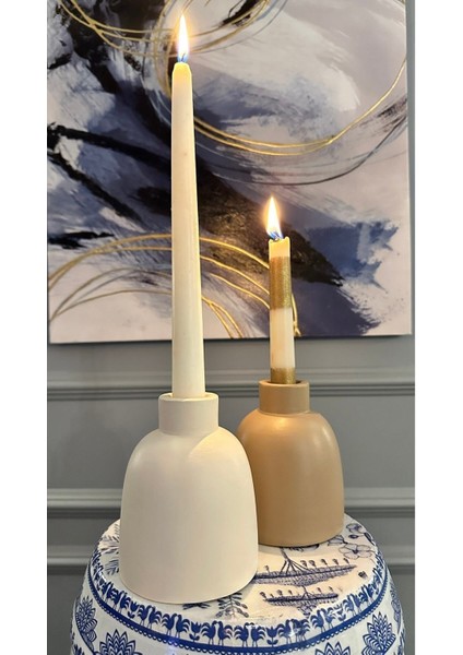 Krem ve Mocha Renkli Seramik Dekoratif 2'li Şamdan Mumluk Seti modelleri