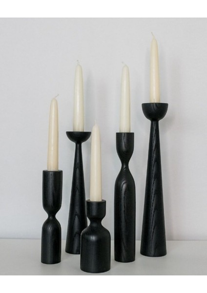 5'li Siyah Ahşap Şamdan Takımı, Dekoratif Mumluk Seti, 11-25CM, Şık ve Zarif Tasarım fiyatları