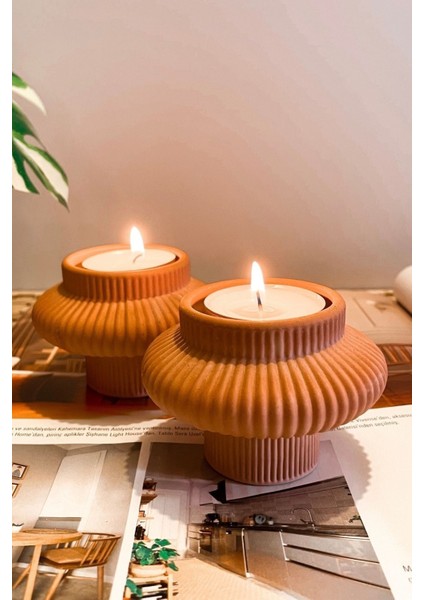 Fiji Terracotta Tealight Mumluk, Şık ve Doğal Dekorasyon Ürünü.