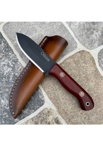 Küçük Av Bıçağı, 1075 Karbon Çelik ve Paduk Ağacı Kabza - Kamp Bıçağı - Outdoor Bıçak - Buşkraft Bıçak