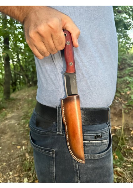 Küçük Av Bıçağı, 1075 Karbon Çelik ve Paduk Ağacı Kabza - Kamp Bıçağı - Outdoor Bıçak - Buşkraft Bıçak