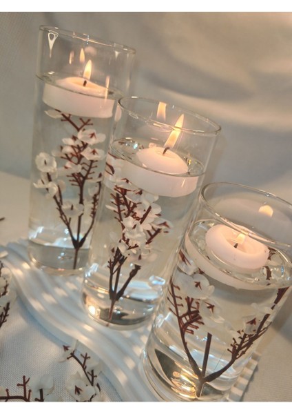 Beyaz Dekoratif Silindir Üçlü Set, Mumluk ve Süsler, Şık ve Zarif Tasarım