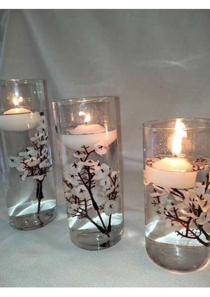 Beyaz Dekoratif Silindir Üçlü Set, Mumluk ve Süsler, Şık ve Zarif Tasarım fiyatları