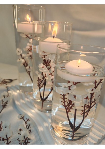 Beyaz Dekoratif Silindir Üçlü Set, Mumluk ve Süsler, Şık ve Zarif Tasarım indirimleri