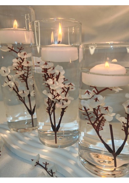 Beyaz Dekoratif Silindir Üçlü Set, Mumluk ve Süsler, Şık ve Zarif Tasarım