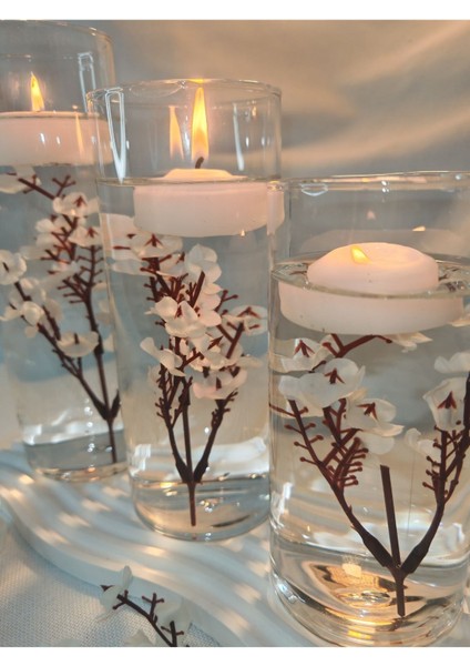 Beyaz Dekoratif Silindir Üçlü Set, Mumluk ve Süsler, Şık ve Zarif Tasarım