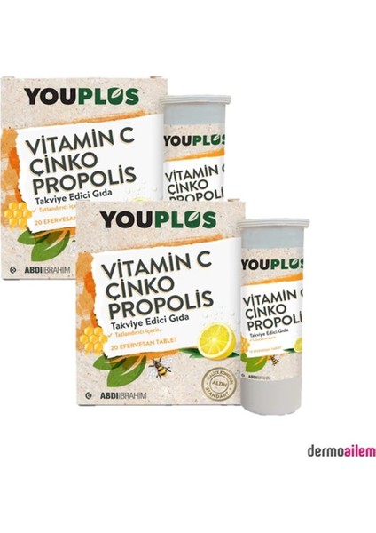 Vitamin C Çinko Propolis 20 Efervesan Tablet 2'li Paket