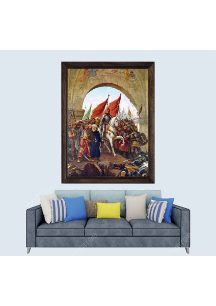 Osmanlı Padişahı Fatih Sultan Mehmet Han Istanbula Girişi Çerçeveli Duvar Tablosu 30X45 cm