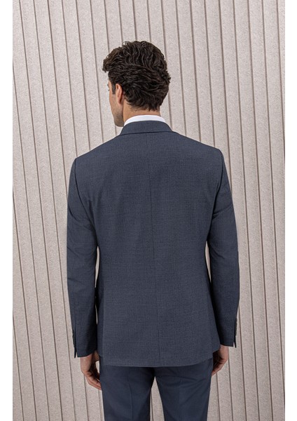 Erkek Likralı Slim Fit Sivri Yaka Yelekli Takım Elbise