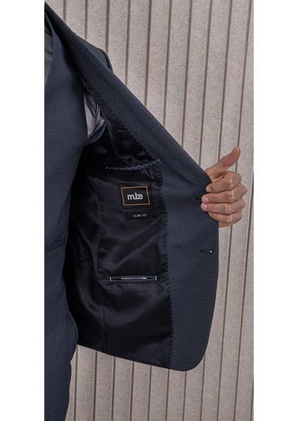 Erkek Likralı Slim Fit Sivri Yaka Yelekli Takım Elbise