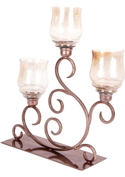 Kahverengi Metal ve Cam Üçlü Mumluk, 50X16X56 Cm, Şık ve Kullanışlı Tasarım fiyatları