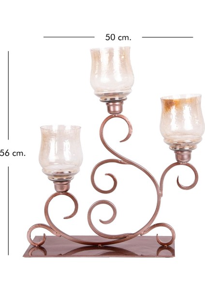 Kahverengi Metal ve Cam Üçlü Mumluk, 50X16X56 Cm, Şık ve Kullanışlı Tasarım fırsatları