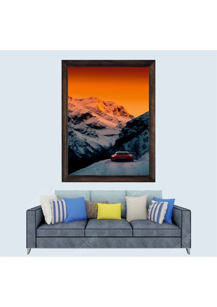 Ferrari ve Doğa Manzaralı Çerçeveli Duvar Tablosu 20X30 cm