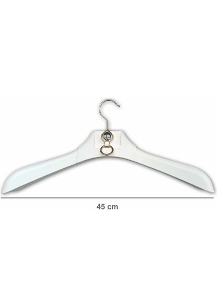 Beyaz Plastik Askı, Metal Aksesuarlı, 45 Cm, Şık ve Dayanıklı 10 Adet Set