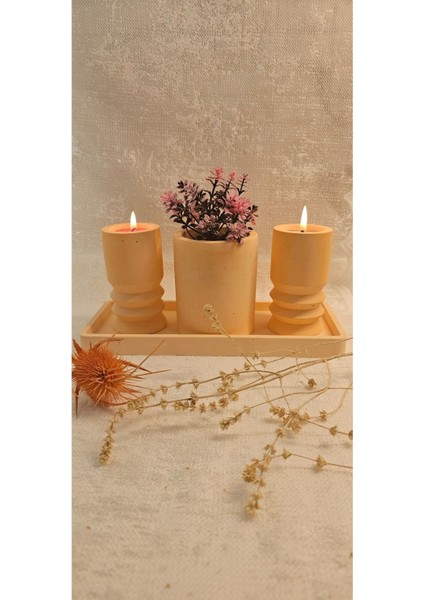 Yavru Ağzı Beton Dekoratif Seti, Mumluk, Vazo ve Sunum Tabağı