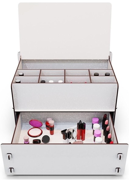 Pembe Ahşap Çekmeceli 10 Gözlü Takı ve Makyaj Düzenleyici fiyatları