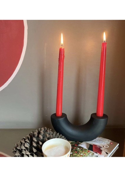 Şık Siyah Şamdan ve Mumluk, 20X9 Cm, Modern ve Zarif Tasarım