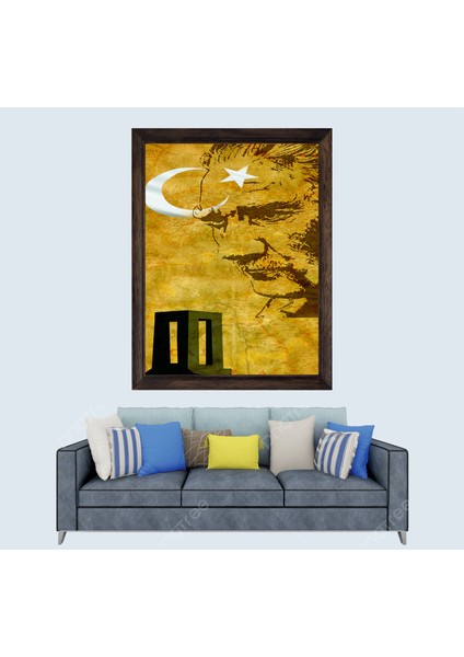 Atatürk, Anıtkabir, Ayyıldızlı Bayrak Çerçeveli Duvar Tablosu 30X45 cm