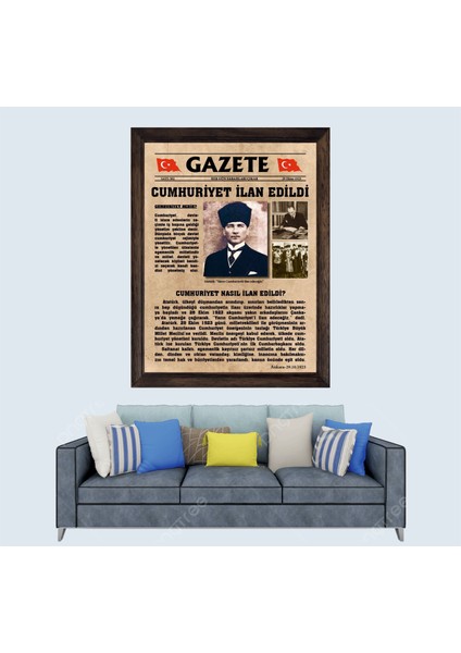Atatürk, Cumhuriyetin Ilanı Gazetesi Çerçeveli Duvar Tablosu 20X30 cm