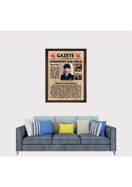 Atatürk, Cumhuriyetin Ilanı Gazetesi Çerçeveli Duvar Tablosu 20X30 cm fiyatları