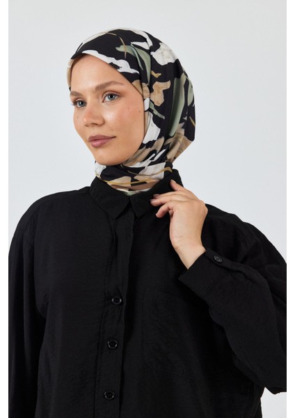 Haki Yaprak Desenli Eşarp 3004