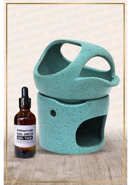 Mavi Seramik Ibrik Temalı Buhurdanlık ve Gül Yağı Seti, Şık ve Doğal Hava Kokusu