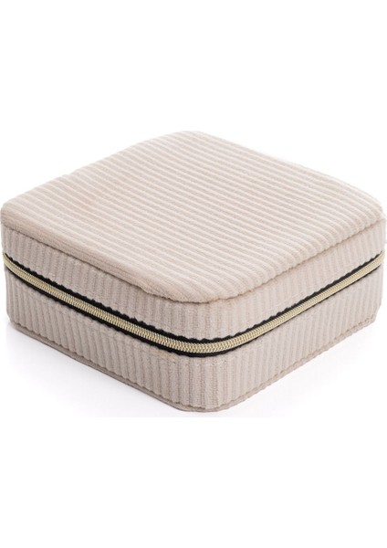 Kare Aynalı Ekru Kadife Takı ve Mücevher Organizer 12X12X5 cm