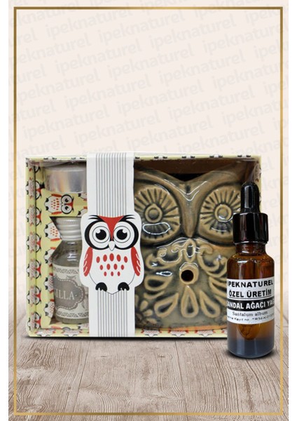 Yeşil Baykuş Temalı Seramik Buhurdanlık ve Sandal Yağı Seti fiyatları