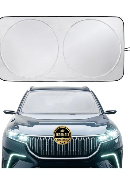 Skoda Scala 2019-2020-2021-2022-2023-2024-2025 Katlanabilir Milfonlu Yuvarlak Oto Güneşlik, Uv Koruma, Kılıflı Ön Cam Perde, Üniversal Uyum