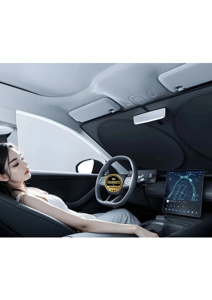 Skoda Scala 2019-2020-2021-2022-2023-2024-2025 Katlanabilir Milfonlu Yuvarlak Oto Güneşlik, Uv Koruma, Kılıflı Ön Cam Perde, Üniversal Uyum