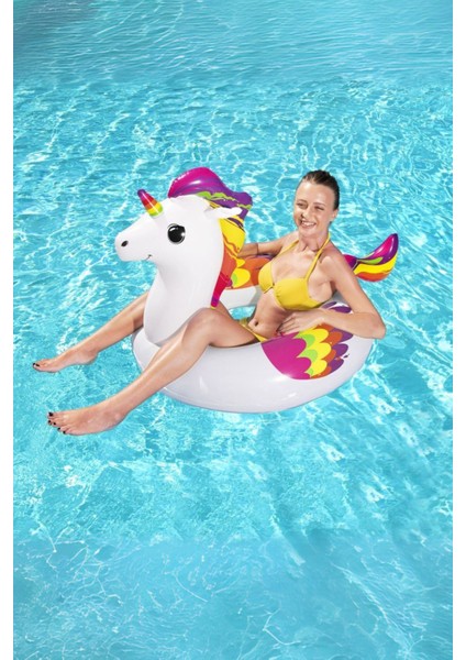 Yetişkinler Için Renkli Dev Boy Unicorn At Simit Şişme Havuz Simidi 119 cm