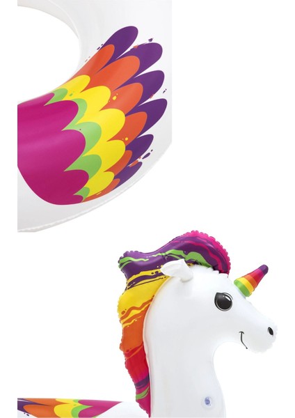 Yetişkinler Için Renkli Dev Boy Unicorn At Simit Şişme Havuz Simidi 119 cm