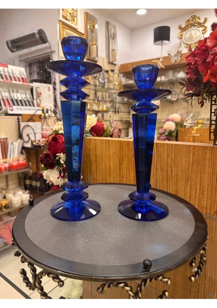2'li Mavi Kristal Şamdan, Şeffaf ve Şık Ev Dekorasyonu Parçası fiyatları