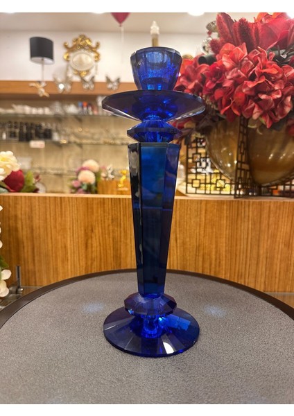 2'li Mavi Kristal Şamdan, Şeffaf ve Şık Ev Dekorasyonu Parçası modelleri