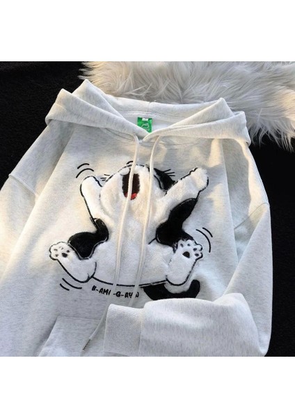 3 Iplik Şardonlu Oversize Compact Peluş Baskılı Sweat Beyaz