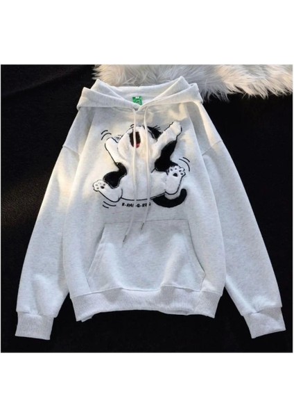 3 Iplik Şardonlu Oversize Compact Peluş Baskılı Sweat Beyaz