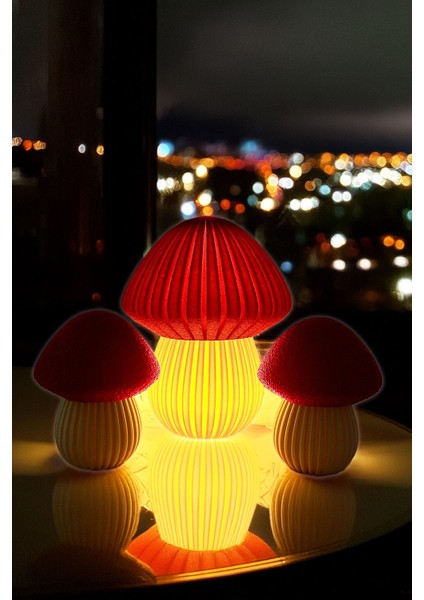 Renkli Dekoratif Işıklı Mantar Biblo Seti, 3'lü Mumluk Süs, LED Tealight modelleri