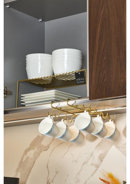 Şık 2'li Mutfak Seti, Dolap Düzenleyici ve 10'lu Bardaklık, Paslanmaz Metal