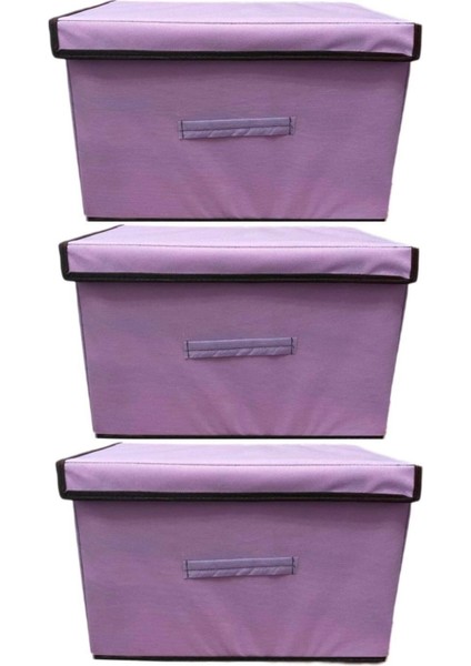 Mor Çok Amaçlı Kutu Seti, Kapaklı, Düzenleyici, Kumaş, 3'lü Paket
