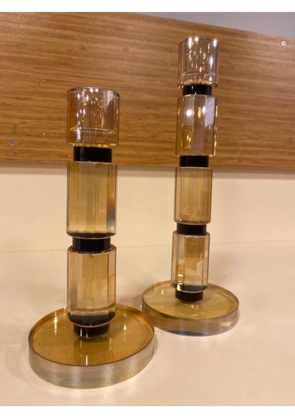 Şamdan Seti, Kristal Ince Uzun Model, Siyah ve Kahverengi, Şık Dekoratif Aksesuar