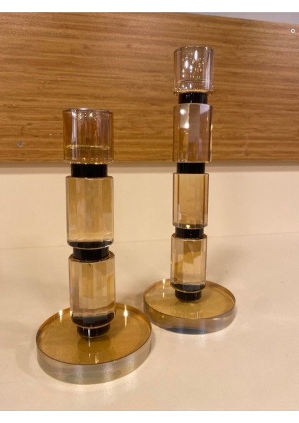 Şamdan Seti, Kristal Ince Uzun Model, Siyah ve Kahverengi, Şık Dekoratif Aksesuar fiyatları