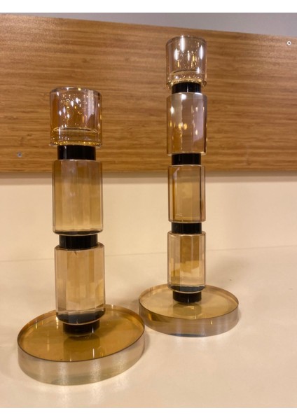 Şamdan Seti, Kristal Ince Uzun Model, Siyah ve Kahverengi, Şık Dekoratif Aksesuar modelleri