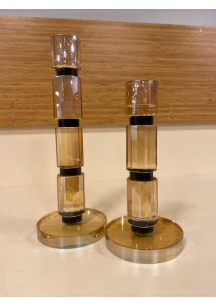 Şamdan Seti, Kristal Ince Uzun Model, Siyah ve Kahverengi, Şık Dekoratif Aksesuar fırsatları